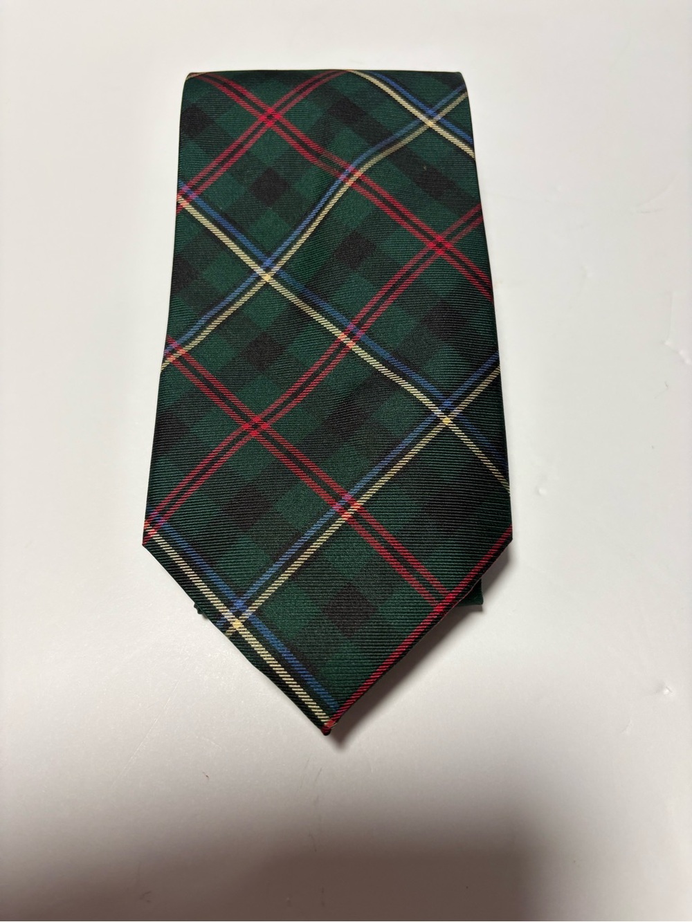 Jos. A. Bank Green Tartan Tie with Red, Blue, and Cream Accents